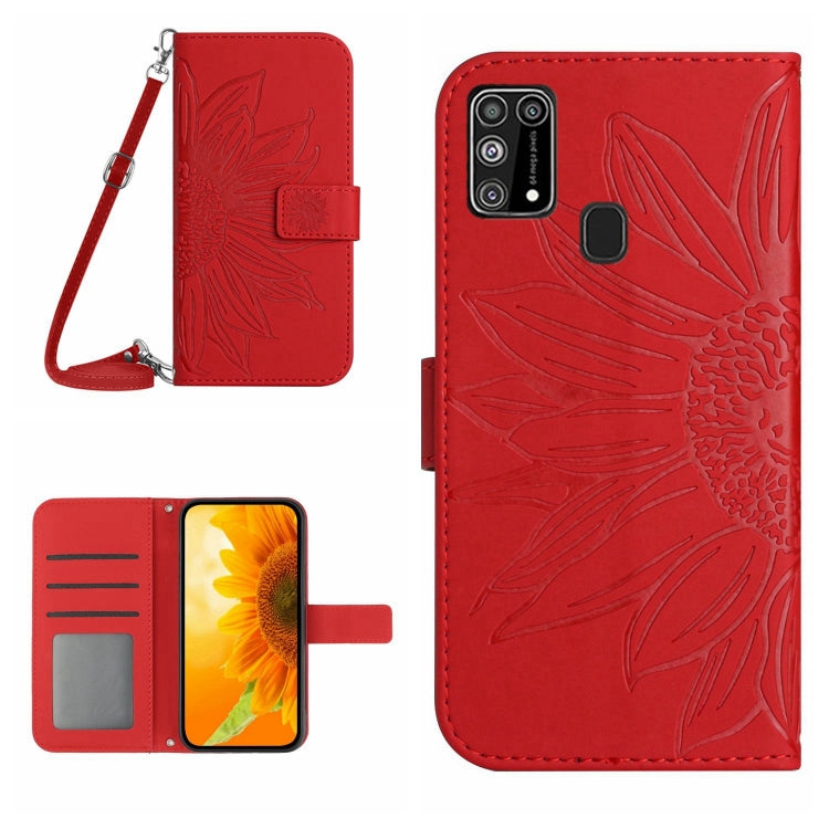 For Samsung Galaxy M31/M21S Skin Feel Sun Flower Pattern Flip Leather Phone Case with Lanyard