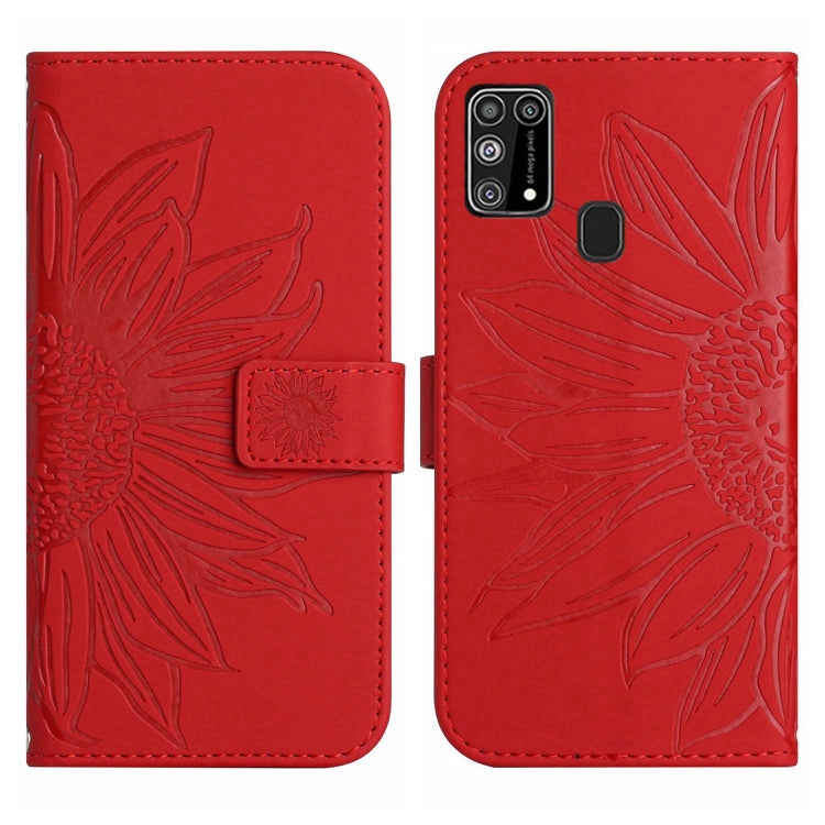 For Samsung Galaxy M31/M21S Skin Feel Sun Flower Pattern Flip Leather Phone Case with Lanyard