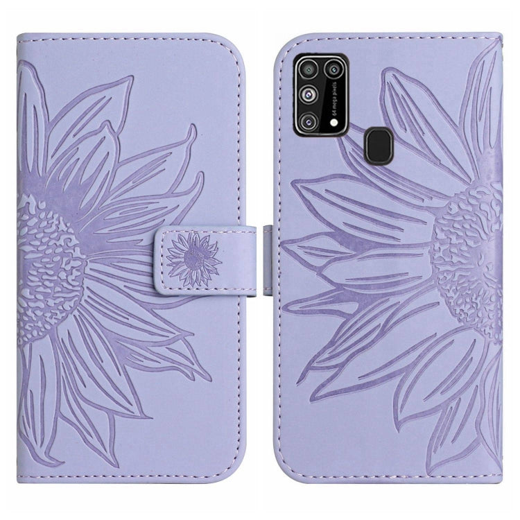 For Samsung Galaxy M31/M21S Skin Feel Sun Flower Pattern Flip Leather Phone Case with Lanyard