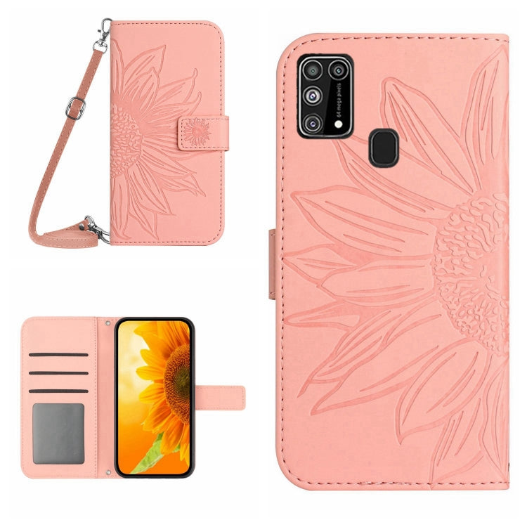 For Samsung Galaxy M31/M21S Skin Feel Sun Flower Pattern Flip Leather Phone Case with Lanyard