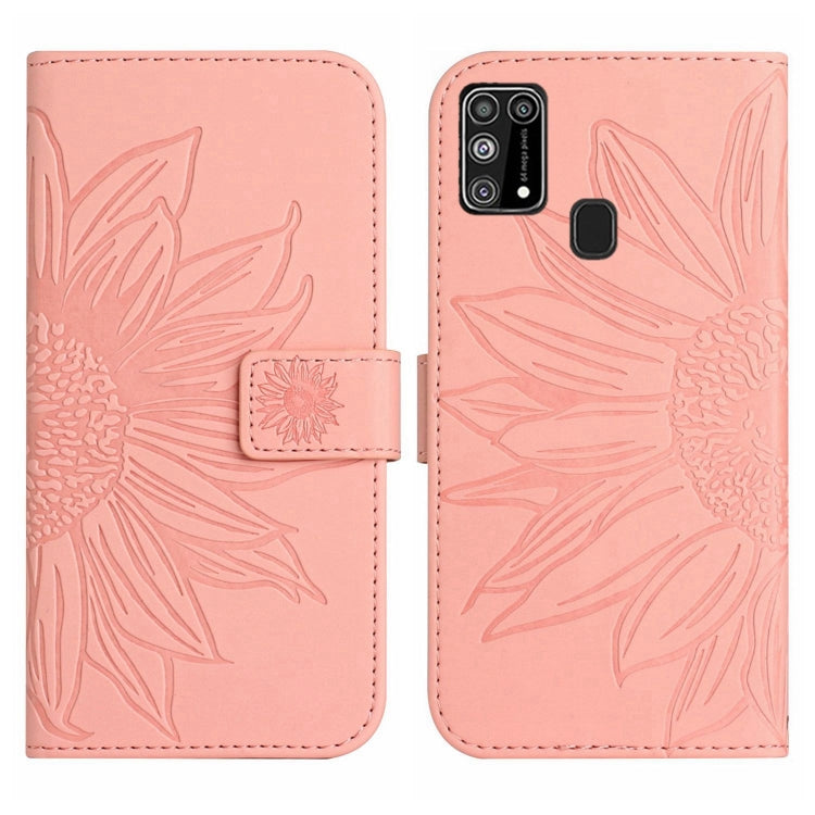 For Samsung Galaxy M31/M21S Skin Feel Sun Flower Pattern Flip Leather Phone Case with Lanyard
