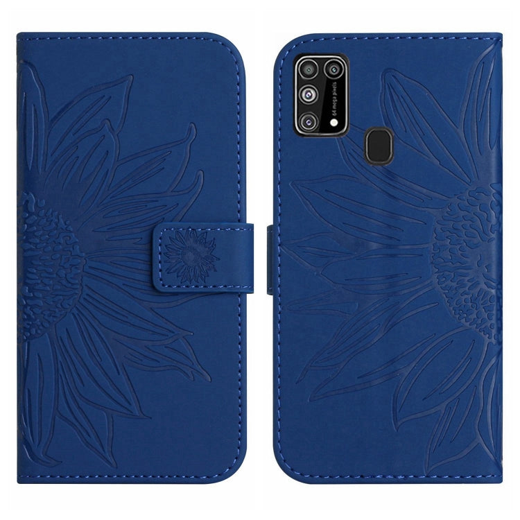 For Samsung Galaxy M31/M21S Skin Feel Sun Flower Pattern Flip Leather Phone Case with Lanyard