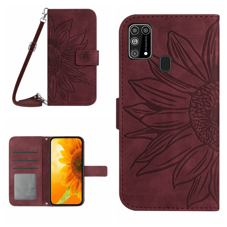 For Samsung Galaxy M31/M21S Skin Feel Sun Flower Pattern Flip Leather Phone Case with Lanyard