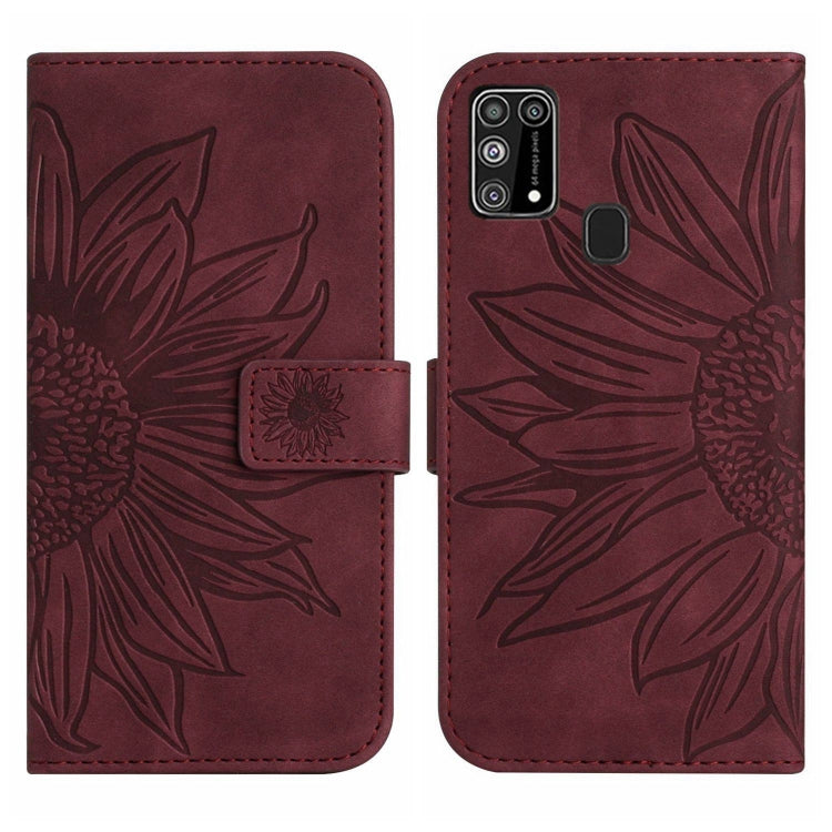 For Samsung Galaxy M31/M21S Skin Feel Sun Flower Pattern Flip Leather Phone Case with Lanyard