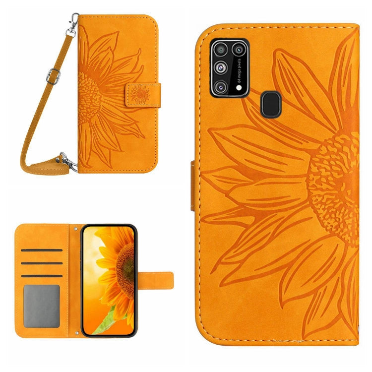 For Samsung Galaxy M31/M21S Skin Feel Sun Flower Pattern Flip Leather Phone Case with Lanyard