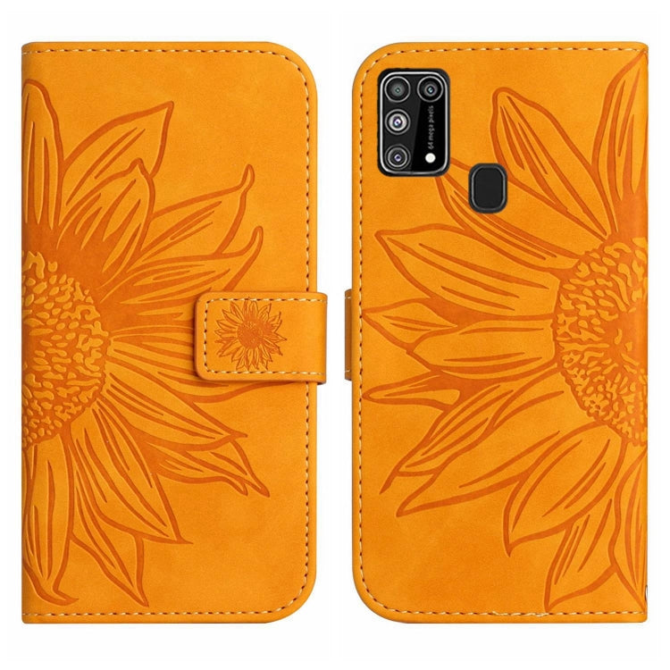 For Samsung Galaxy M31/M21S Skin Feel Sun Flower Pattern Flip Leather Phone Case with Lanyard