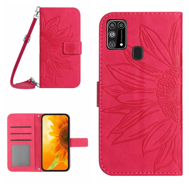 For Samsung Galaxy M31/M21S Skin Feel Sun Flower Pattern Flip Leather Phone Case with Lanyard