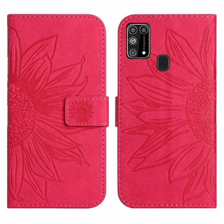 For Samsung Galaxy M31/M21S Skin Feel Sun Flower Pattern Flip Leather Phone Case with Lanyard