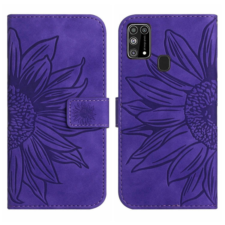 For Samsung Galaxy M31/M21S Skin Feel Sun Flower Pattern Flip Leather Phone Case with Lanyard