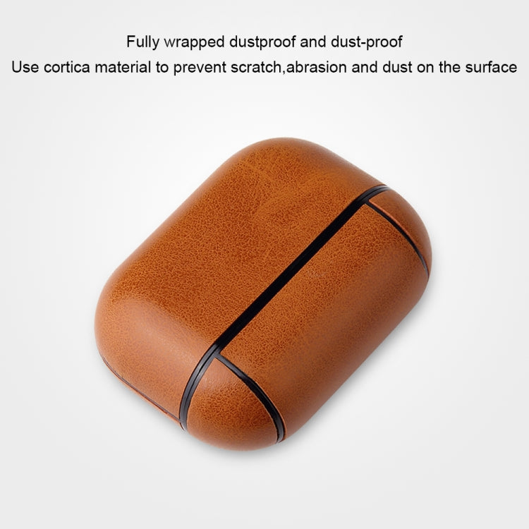 For AirPods Pro Anti-fall Crazy Horse Texture PU Leather Protective Case with Carabiner