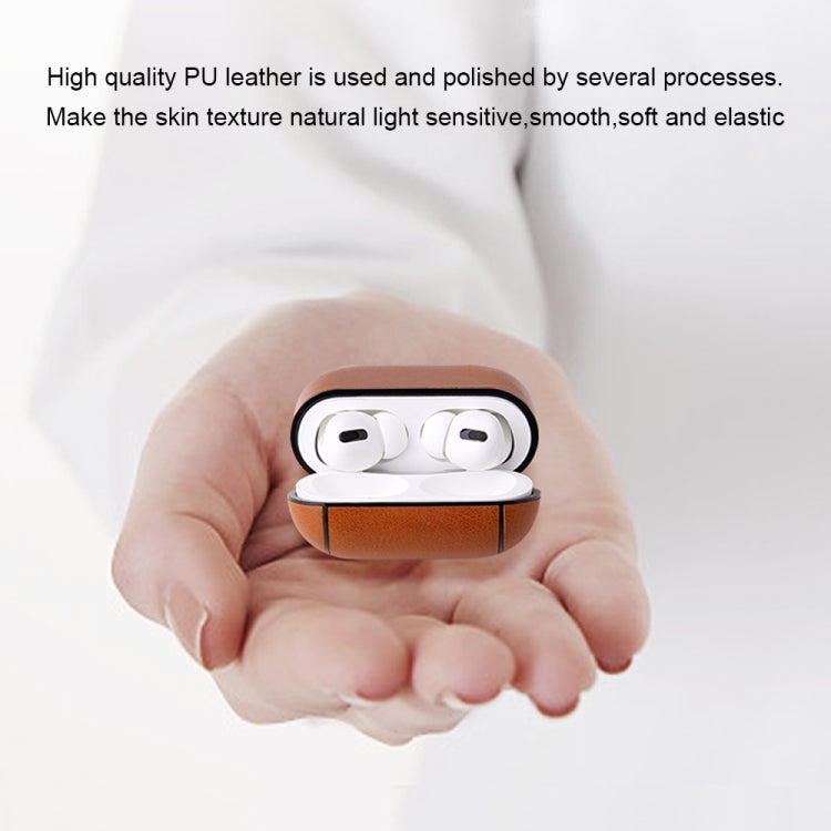 For AirPods Pro Anti-fall Crazy Horse Texture PU Leather Protective Case with Carabiner