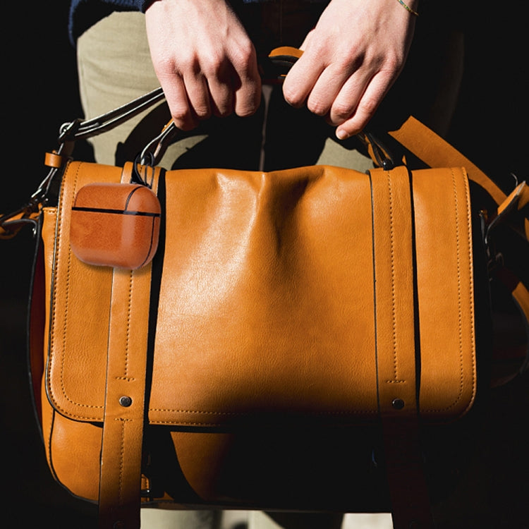 For AirPods Pro Anti-fall Crazy Horse Texture PU Leather Protective Case with Carabiner