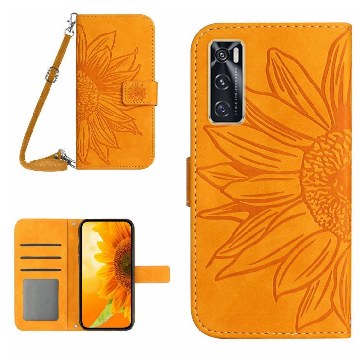 For vivo V20 SE/Y70 Skin Feel Sun Flower Pattern Flip Leather Phone Case with Lanyard