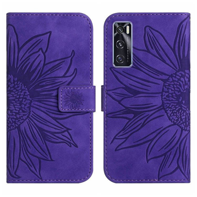 For vivo V20 SE/Y70 Skin Feel Sun Flower Pattern Flip Leather Phone Case with Lanyard