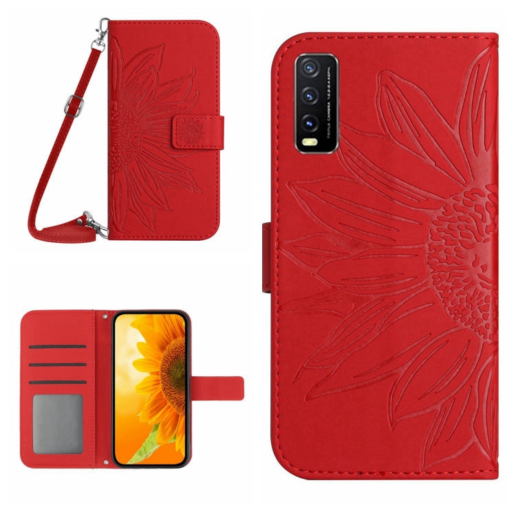 Skin Feel Sun Flower Pattern Flip Leather Phone Case with Lanyard For vivo Y20 2020/Y20s/Y20i/iQOO U1X/Y11S/Y12S/Y30/Y30S