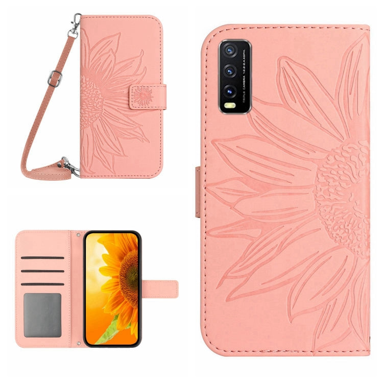 Skin Feel Sun Flower Pattern Flip Leather Phone Case with Lanyard For vivo Y20 2020/Y20s/Y20i/iQOO U1X/Y11S/Y12S/Y30/Y30S