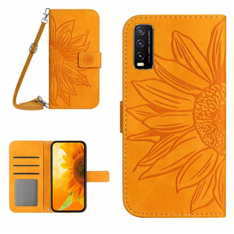 Skin Feel Sun Flower Pattern Flip Leather Phone Case with Lanyard For vivo Y20 2020/Y20s/Y20i/iQOO U1X/Y11S/Y12S/Y30/Y30S