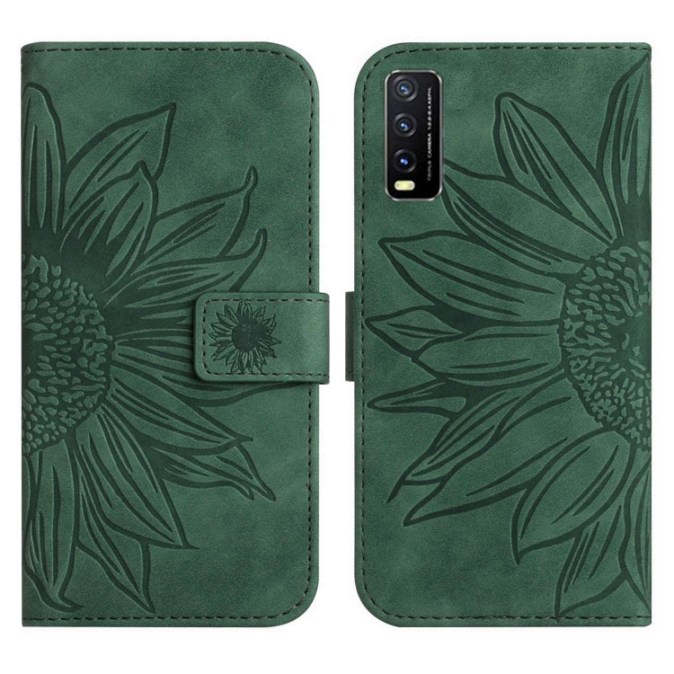 Skin Feel Sun Flower Pattern Flip Leather Phone Case with Lanyard For vivo Y20 2020/Y20s/Y20i/iQOO U1X/Y11S/Y12S/Y30/Y30S