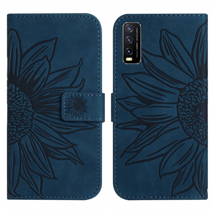 Skin Feel Sun Flower Pattern Flip Leather Phone Case with Lanyard For vivo Y20 2020/Y20s/Y20i/iQOO U1X/Y11S/Y12S/Y30/Y30S
