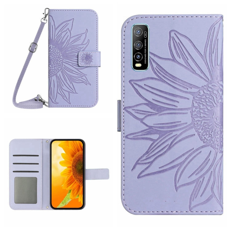 For vivo Y70S/iQOO U1/Y51S Skin Feel Sun Flower Pattern Flip Leather Phone Case with Lanyard