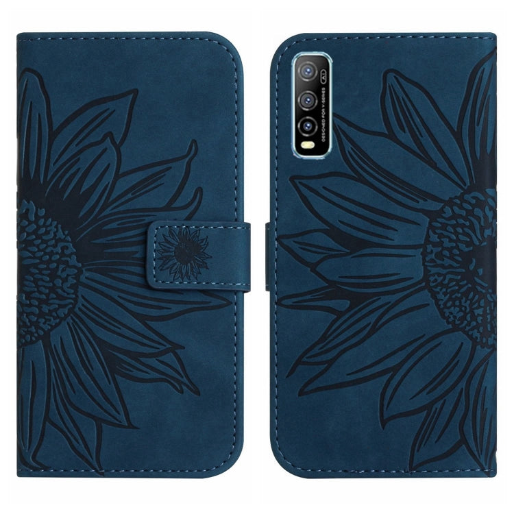 For vivo Y70S/iQOO U1/Y51S Skin Feel Sun Flower Pattern Flip Leather Phone Case with Lanyard