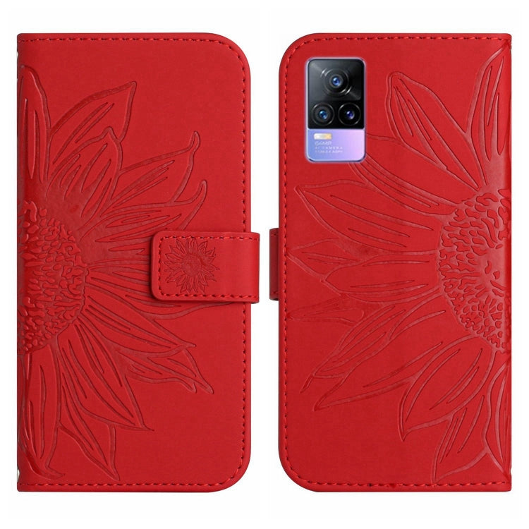 For vivo Y73 2021/V21E Skin Feel Sun Flower Pattern Flip Leather Phone Case with Lanyard