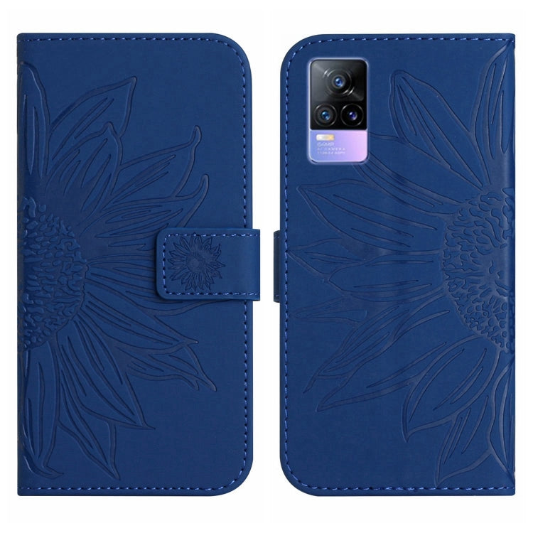 For vivo Y73 2021/V21E Skin Feel Sun Flower Pattern Flip Leather Phone Case with Lanyard