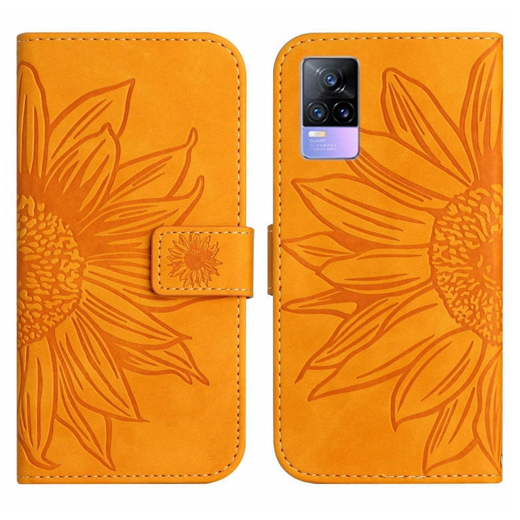 For vivo Y73 2021/V21E Skin Feel Sun Flower Pattern Flip Leather Phone Case with Lanyard