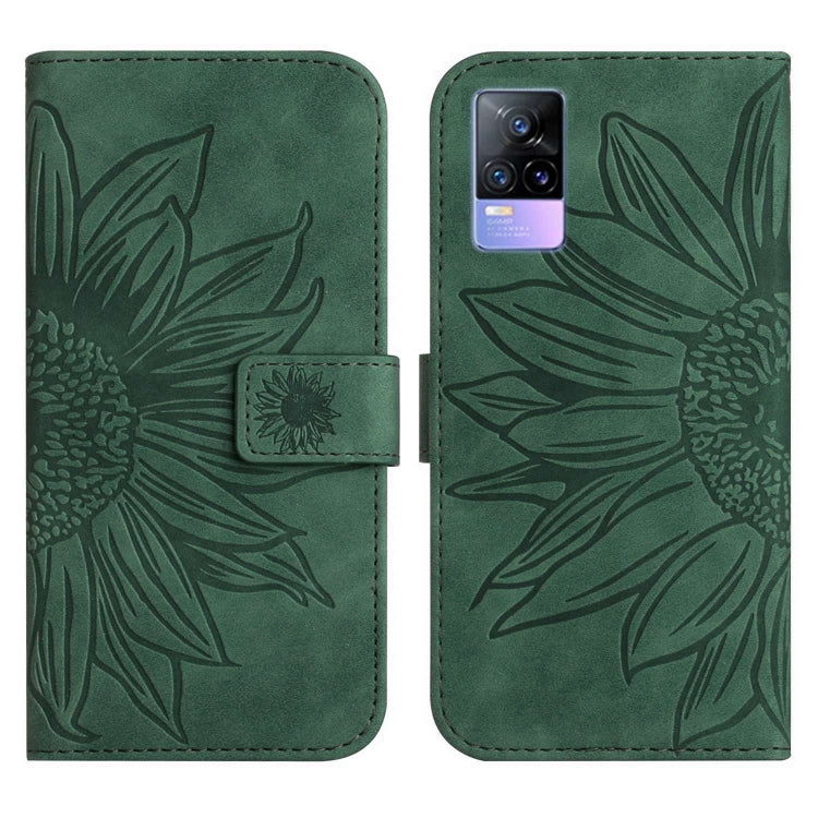 For vivo Y73 2021/V21E Skin Feel Sun Flower Pattern Flip Leather Phone Case with Lanyard