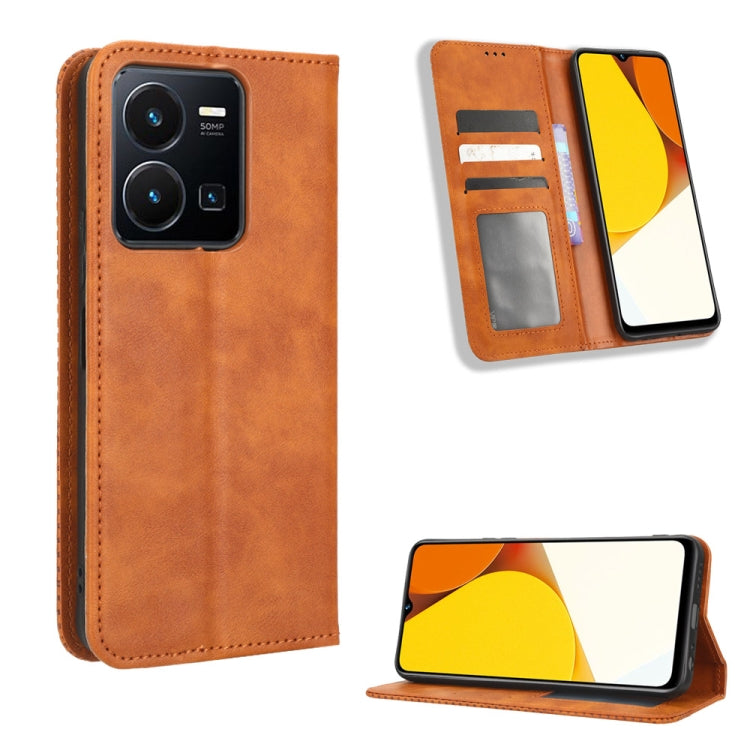 For vivo Y35 4G / Y22s 4G / Y22 4G 2022 Magnetic Buckle Retro Texture Leather Phone Case