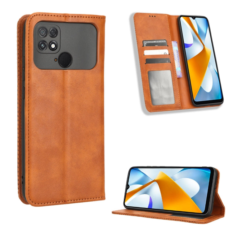 For Xiaomi Poco C40 Magnetic Buckle Retro Texture Leather Phone Case