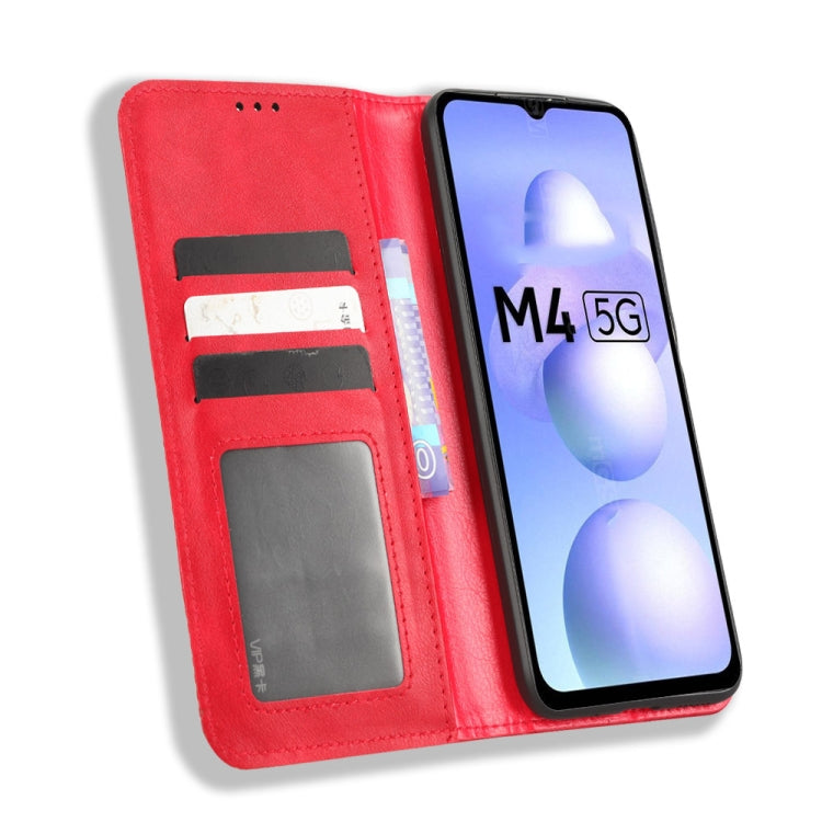 For Xiaomi Poco M4 5G Magnetic Buckle Retro Texture Leather Phone Case