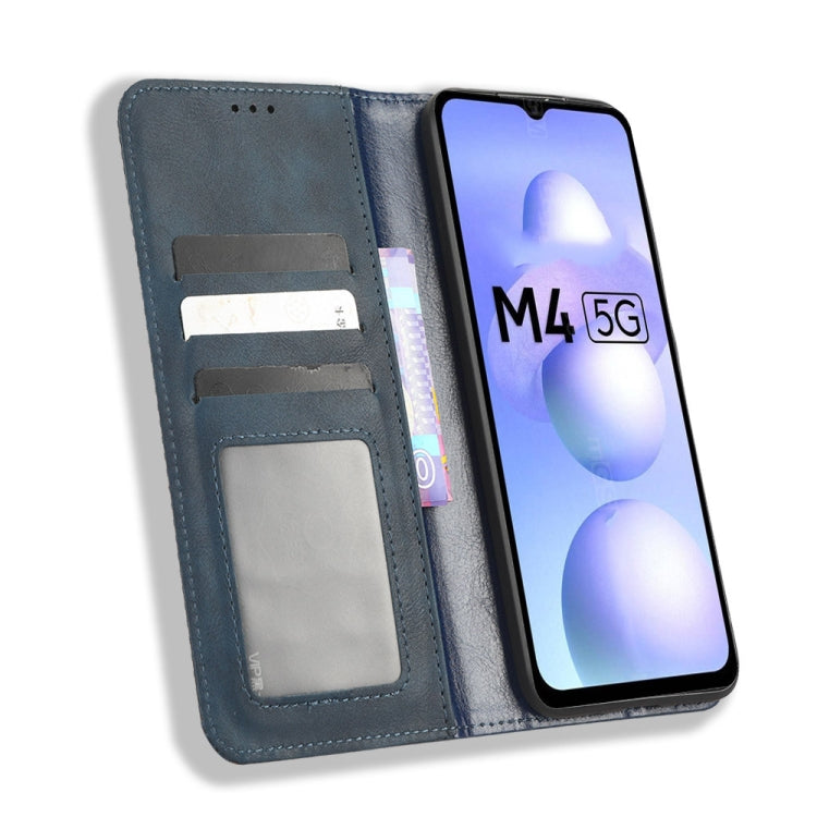 For Xiaomi Poco M4 5G Magnetic Buckle Retro Texture Leather Phone Case