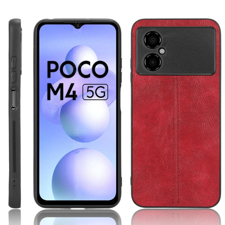 For Xiaomi Poco M4 5G Sewing Cow Pattern Skin PC + PU + TPU Phone Case