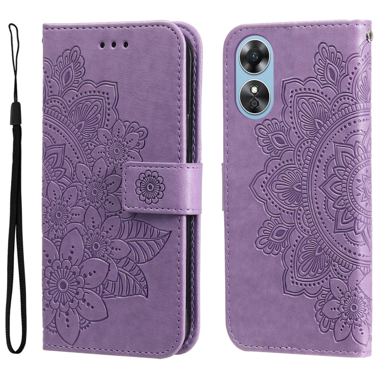 For OPPO A17 7-petal Flowers Embossing Leather Phone Case