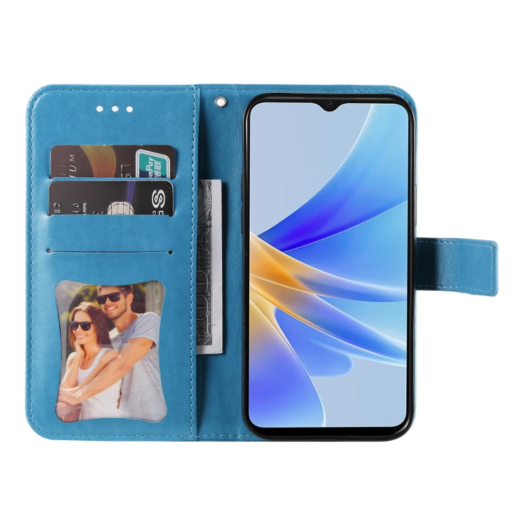 For OPPO A17 7-petal Flowers Embossing Leather Phone Case