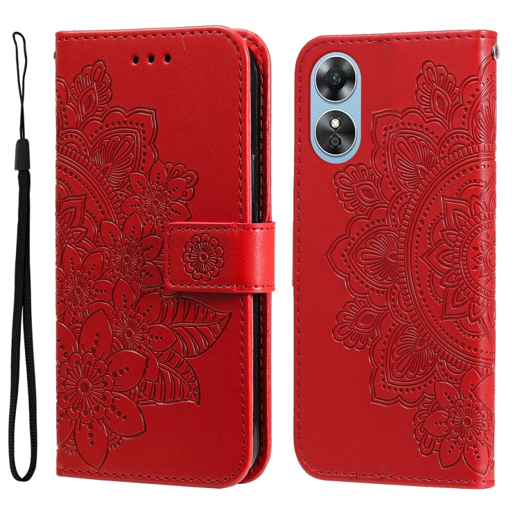 For OPPO A17 7-petal Flowers Embossing Leather Phone Case
