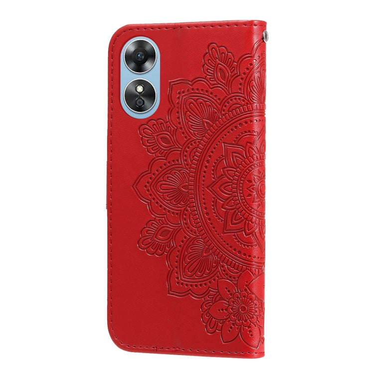 For OPPO A17 7-petal Flowers Embossing Leather Phone Case