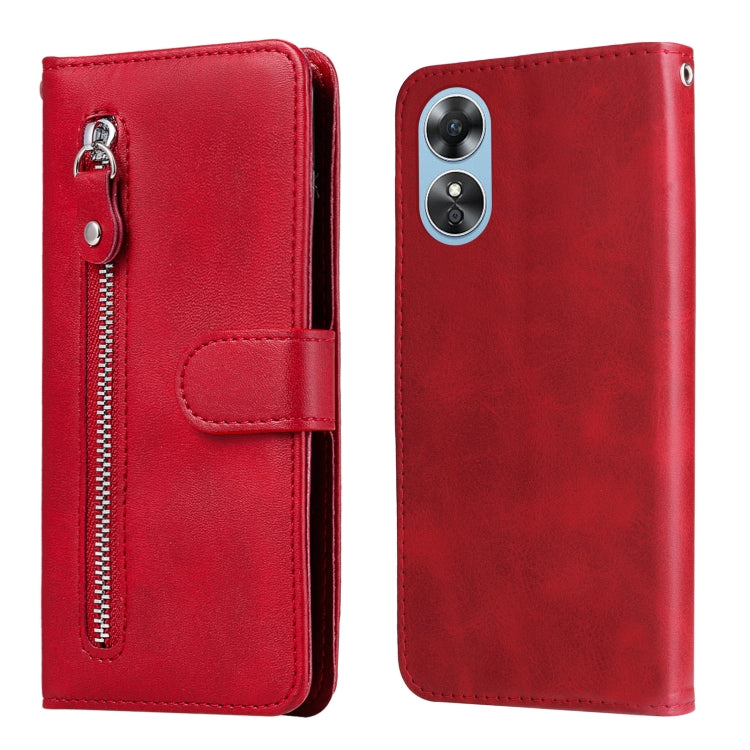 For OPPO A17 Calf Texture Zipper Leather Phone Case