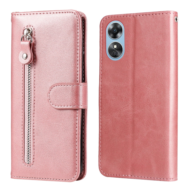 For OPPO A17 Calf Texture Zipper Leather Phone Case