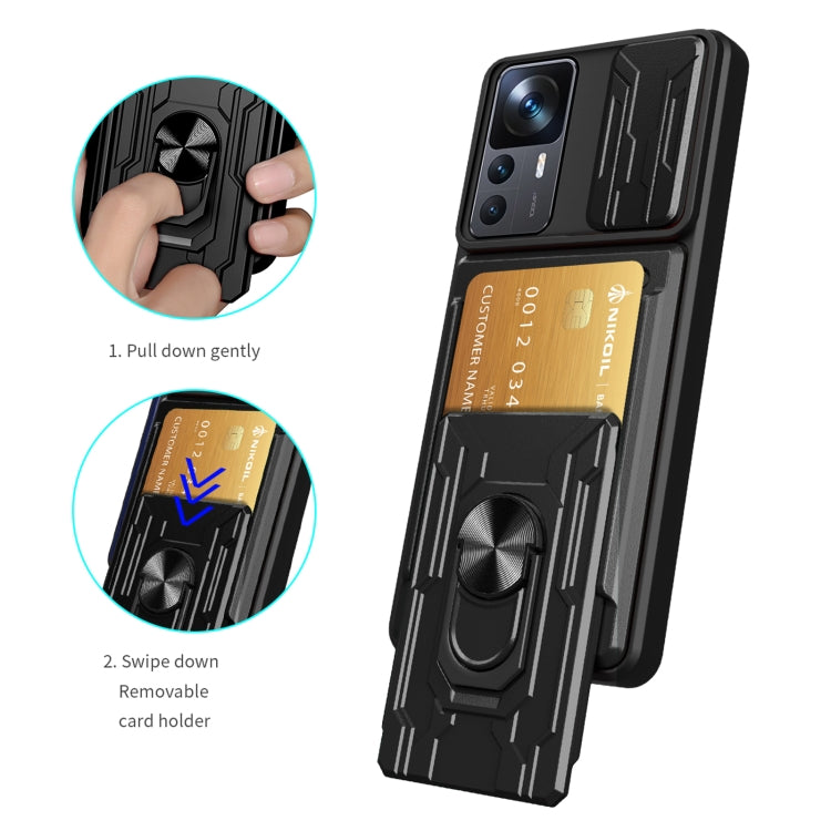 For Xiaomi 12T / 12T Pro / Redmi K50 Ultra Sliding Camshield TPU+PC Phone Case with Card Slot