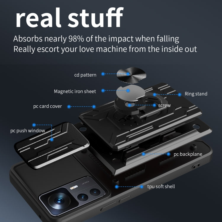 For Xiaomi 12T / 12T Pro / Redmi K50 Ultra Sliding Camshield TPU+PC Phone Case with Card Slot