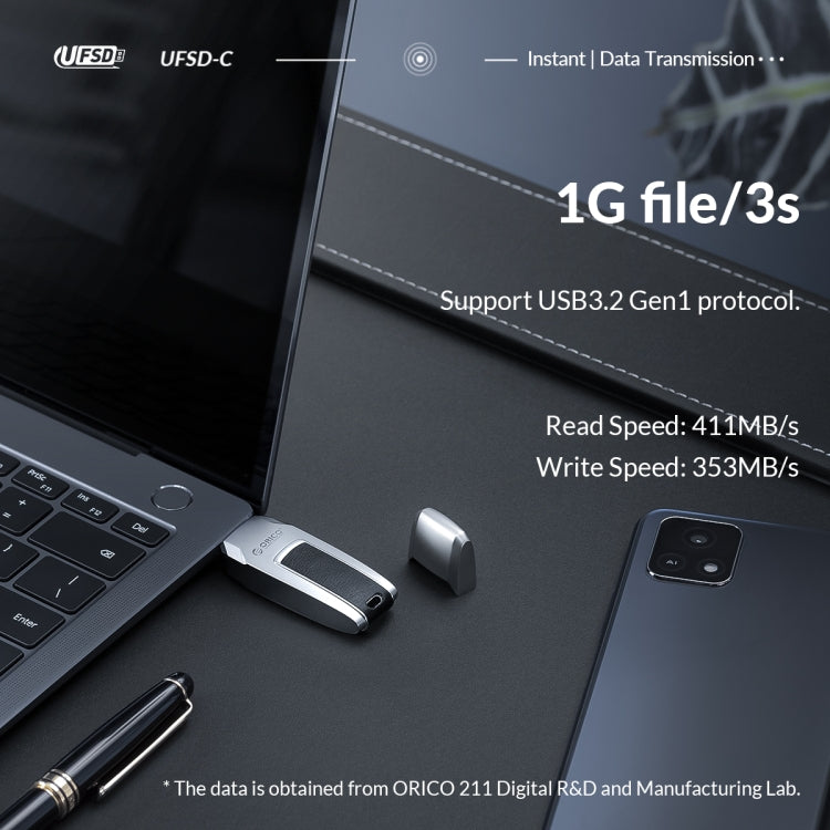 ORICO UFS Flash Drive, Read: 411MB/s, Write: 350MB/s, Memory:128GB, Port:USB-A(Silver)