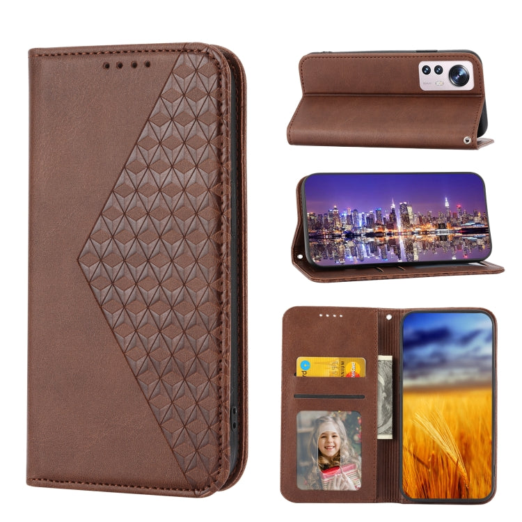 For Xiaomi 12 Pro/12S Pro Cubic Grid Calf Texture Magnetic Closure Leather Phone Case