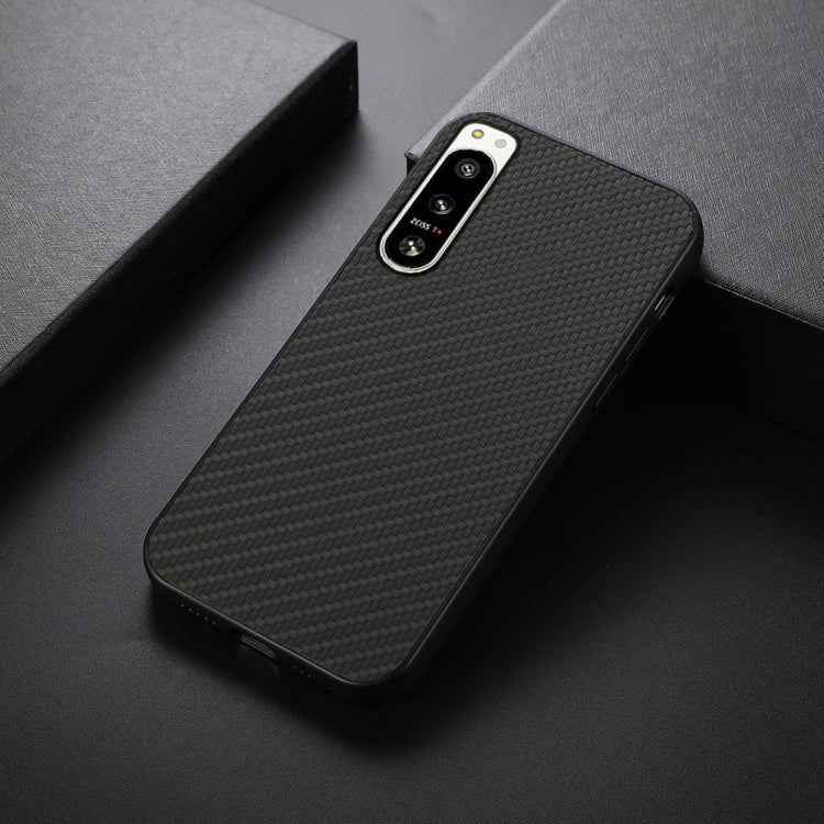 For Sony Xperia 5 IV Accurate Hole Carbon Fiber Texture PU Phone Case