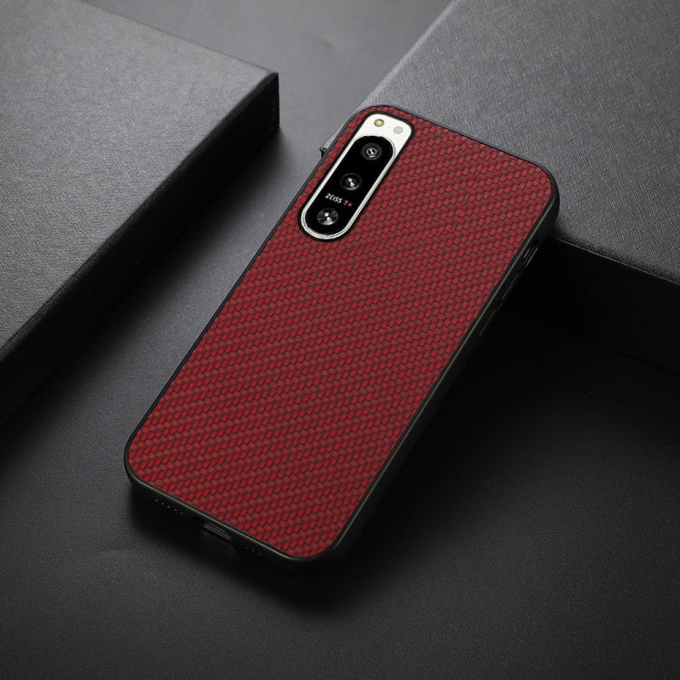 For Sony Xperia 5 IV Accurate Hole Carbon Fiber Texture PU Phone Case