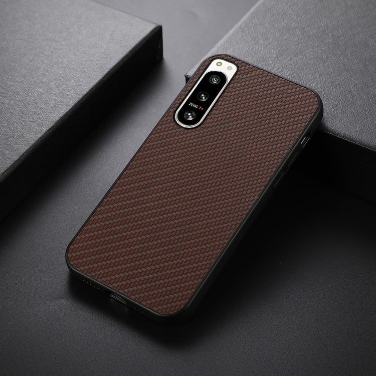 For Sony Xperia 5 IV Accurate Hole Carbon Fiber Texture PU Phone Case