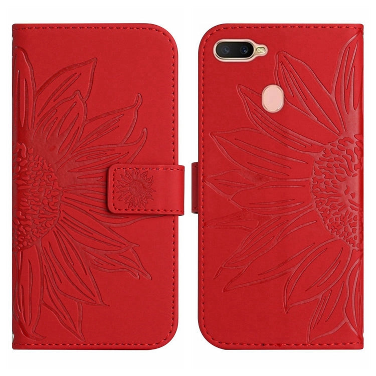 For OPPO A7/A12 Skin Feel Sun Flower Pattern Flip Leather Phone Case with Lanyard