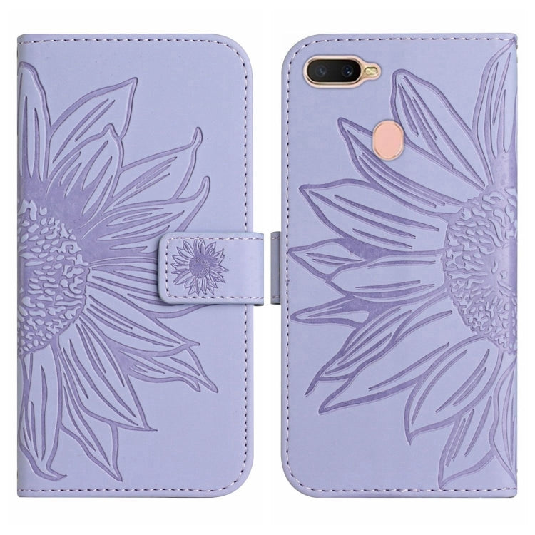 For OPPO A7/A12 Skin Feel Sun Flower Pattern Flip Leather Phone Case with Lanyard