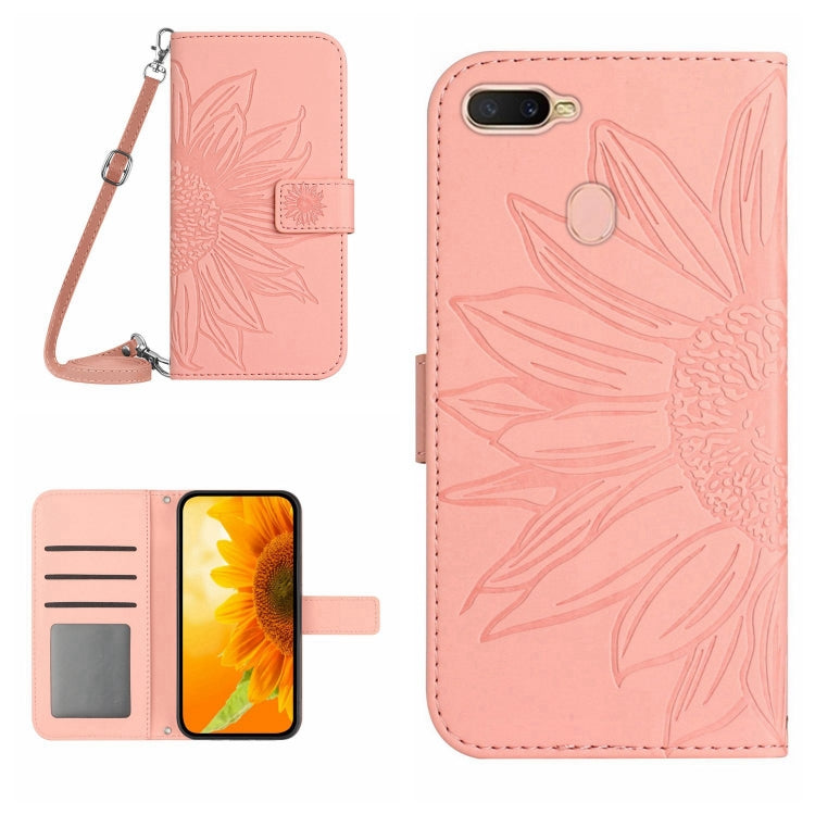 For OPPO A7/A12 Skin Feel Sun Flower Pattern Flip Leather Phone Case with Lanyard